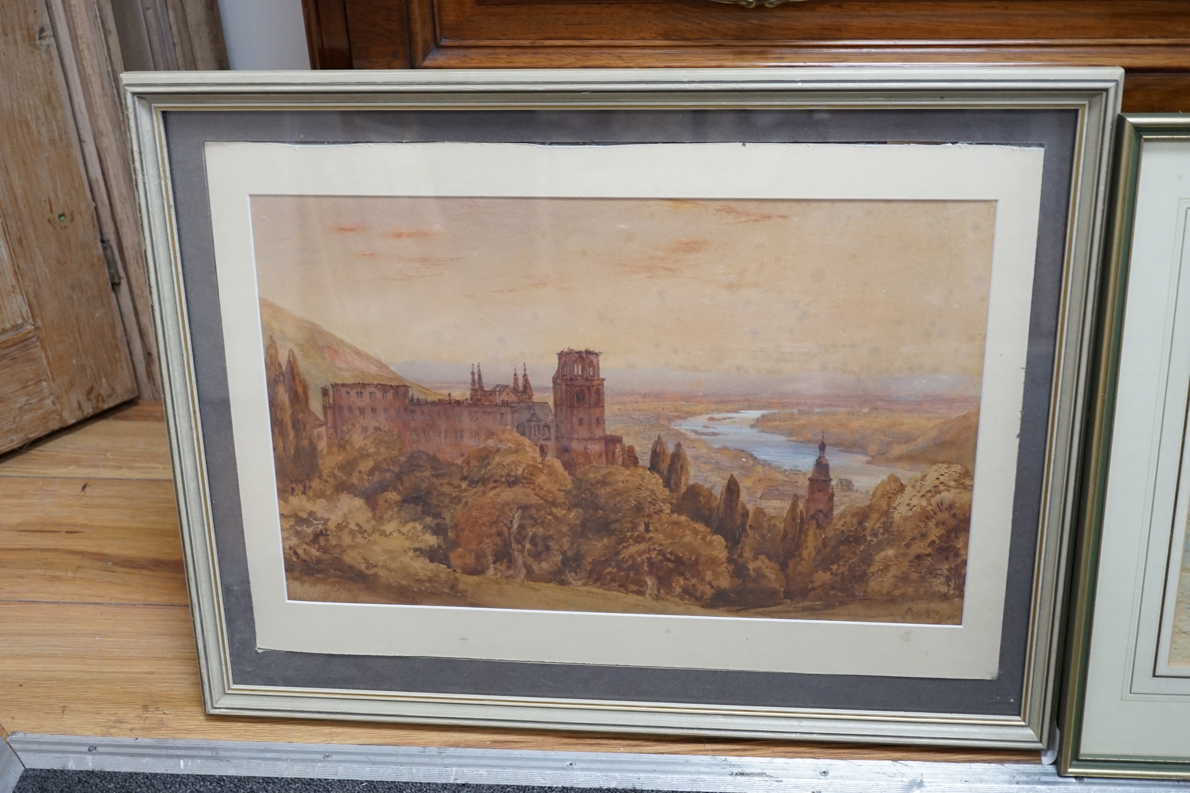 Two 19th century watercolours comprising: Thomas Leeson Rowbotham (1823-1875) and attributed to Eliza Turck (1832-1891), German landscape and Shoreham-by-Sea, each signed, largest 27 x 45cm. Condition - poor to fair